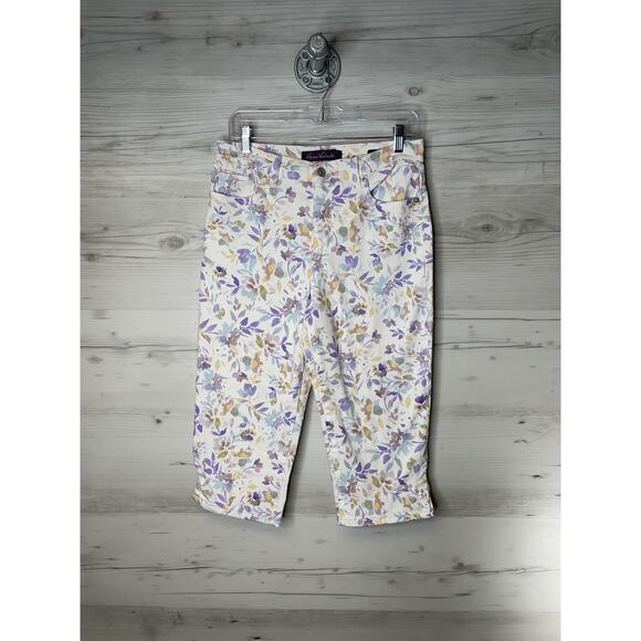 Gloria Vanderbilt Pants Womens 10P Floral Amanda Capri Stretch Denim Petite - Picture 1 of 14
